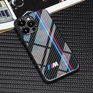 Carbon fiber texture mirror mobile phone case for iPhone 17/16/15/14/13/12/11 air/pro/promax glass case