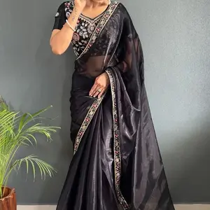 Women party wear sarees Indian clothing wedding heavy soft material blouse stitched