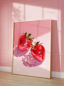 [UNFRAMED POSTER] Pink Disco Strawberries Art Print: Trendy Kitchen Decor