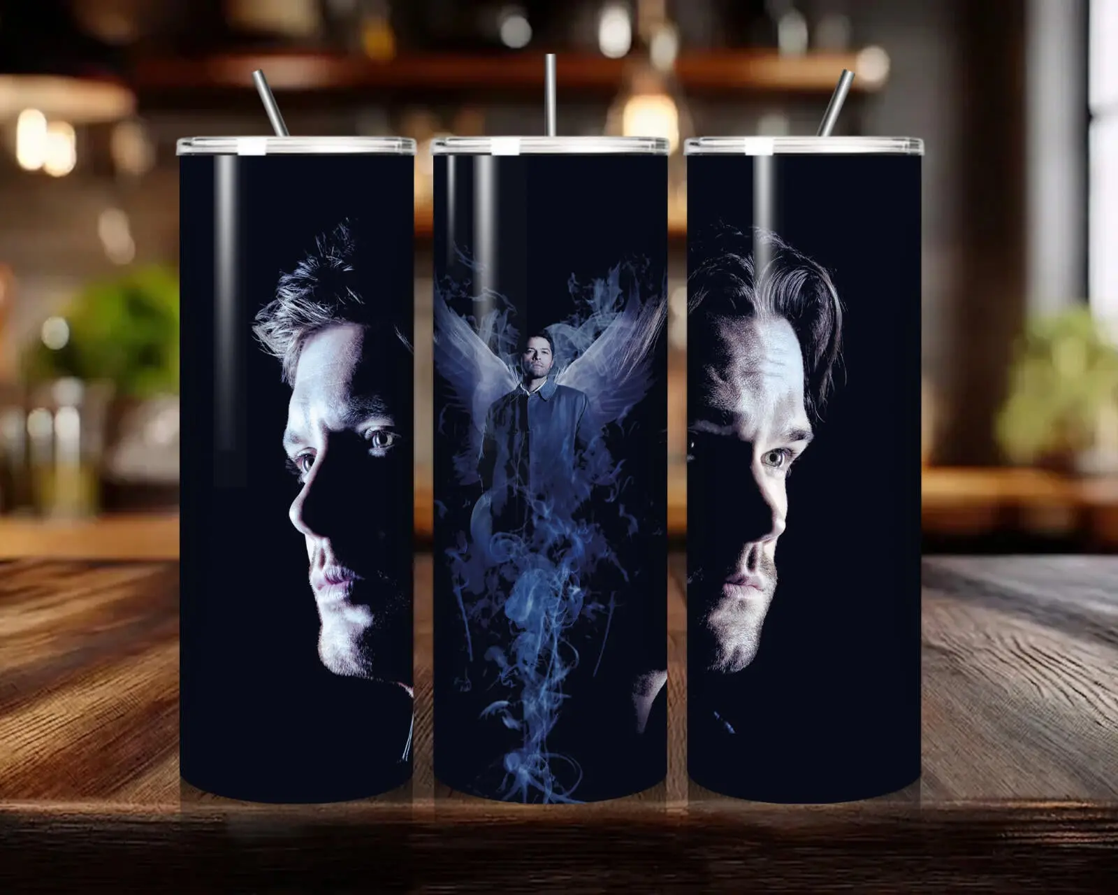 20 oz Supernatural Stainless Steel Tumbler with Lid, Straw - Silhouette