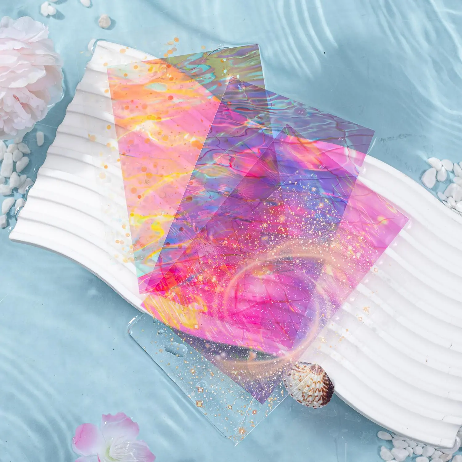 10 Sheets/Bag PET Material Sea Color Series Ocean Theme Crafted Decorative Sticker Pack, Aesthetic Stickers, Perfect for DIY Crafts, Home Decoration, Party Favors