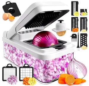Vegetable Chopper 10-in-1 – Onion Dicer & Food Slicer with 7 Blades, 1.6L Container, Hand Protector for Meal Prep