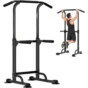 Power Tower Dip Station Pull Up Bar 32.3' H-ShapedBase Height Adjustable 330lbs Multi-Level SuctionCups 10 Levels for Home Fitness Use