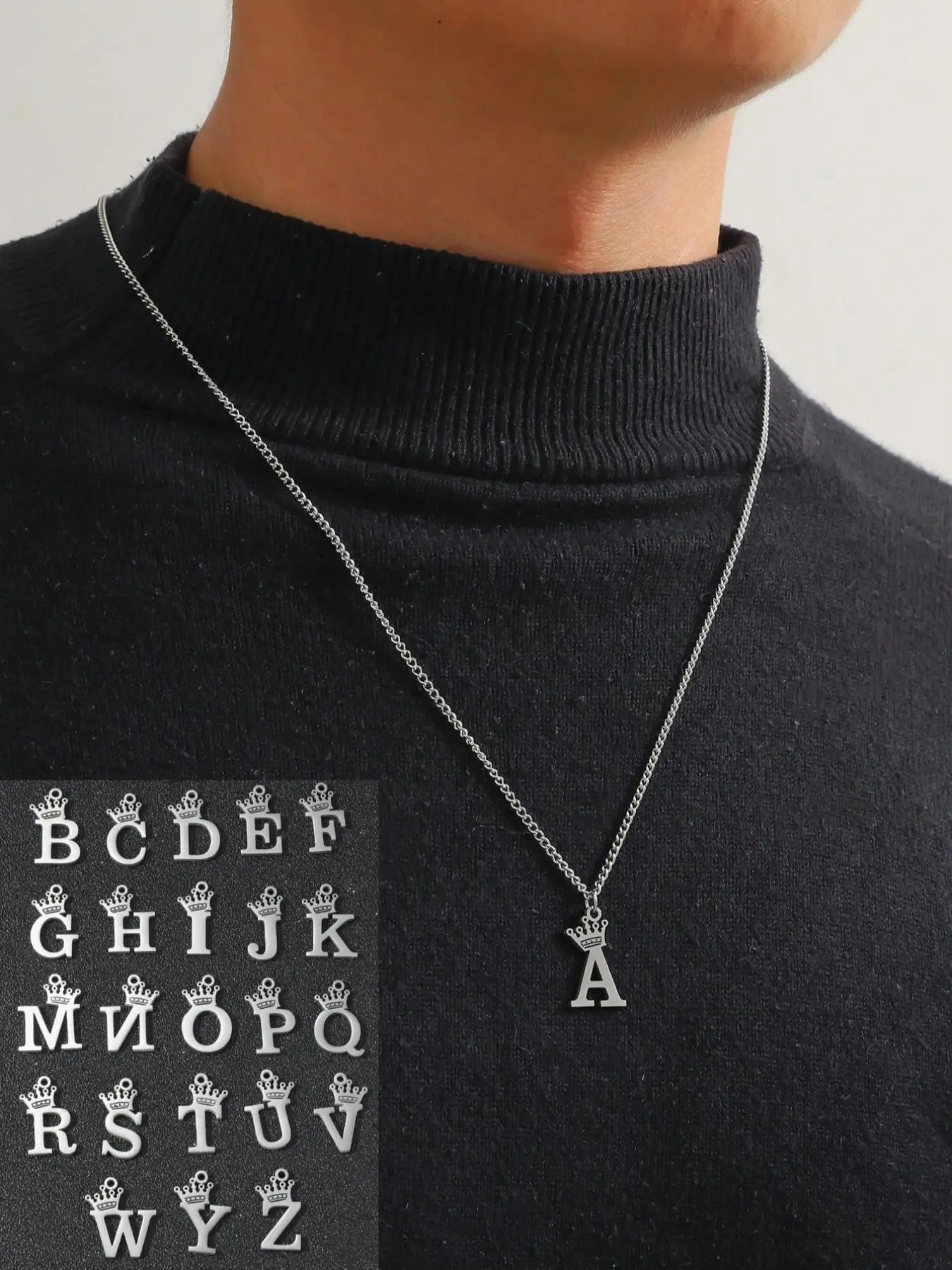 Men's Street Trend 26 Letter Charm Pendant Necklace, Trendy Hip Hop Minimalist Matching Necklace, Chic Gorgeous Jewelry As Gift for Boyfriend, Initial Necklace, Alphabet Necklaces