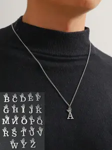 Men's Street Trend 26 Letter Charm Pendant Necklace, Trendy Hip Hop Minimalist Matching Necklace, Chic Gorgeous Jewelry As Gift for Boyfriend, Initial Necklace
