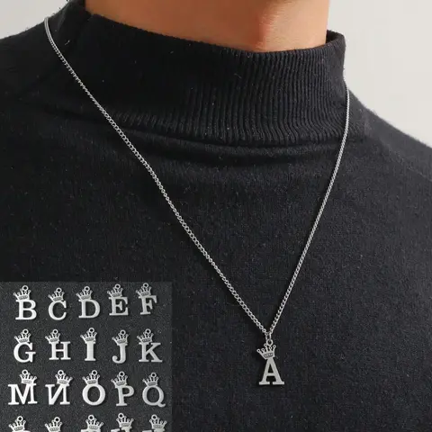 Men's Street Trend 26 Letter Charm Pendant Necklace, Trendy Hip Hop Minimalist Matching Necklace, Chic Gorgeous Jewelry As Gift for Boyfriend, Initial Necklace, Alphabet Necklaces