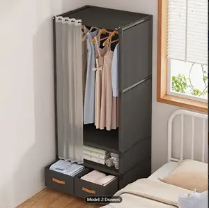 Office With Foldable Drawers And Wardrobe Storage, Simple Storage Cabinet For Bedroom, Indoor Dustproof Storage Wardrobe, And Floor Standing Clothing Storage Rack For Student Dormitories
