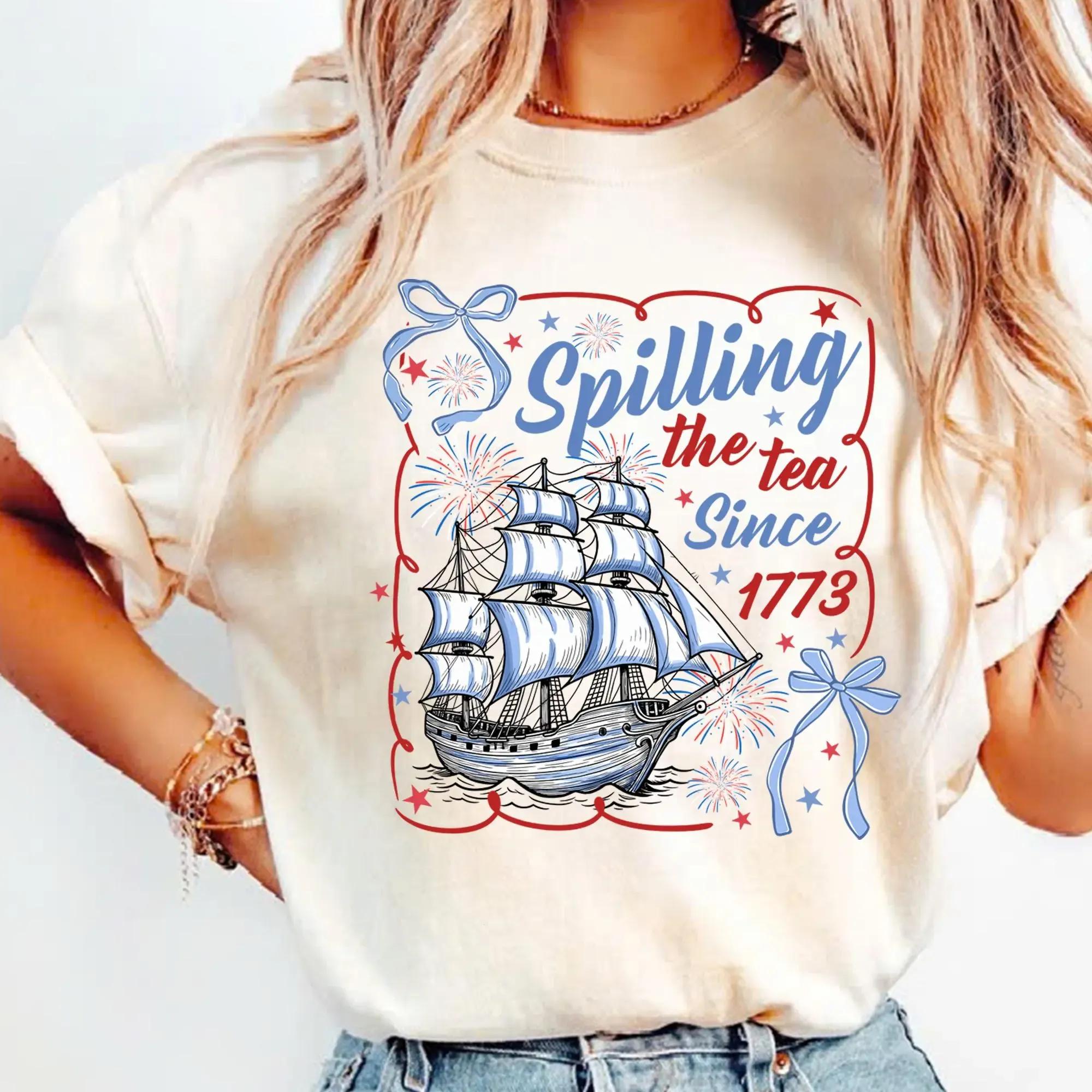 Comfort Colors Spilling The Tea Since 1773 Shirt, Funny Patriotic USA Graphic Tee, 4th of July Independence Day Party Tshirt