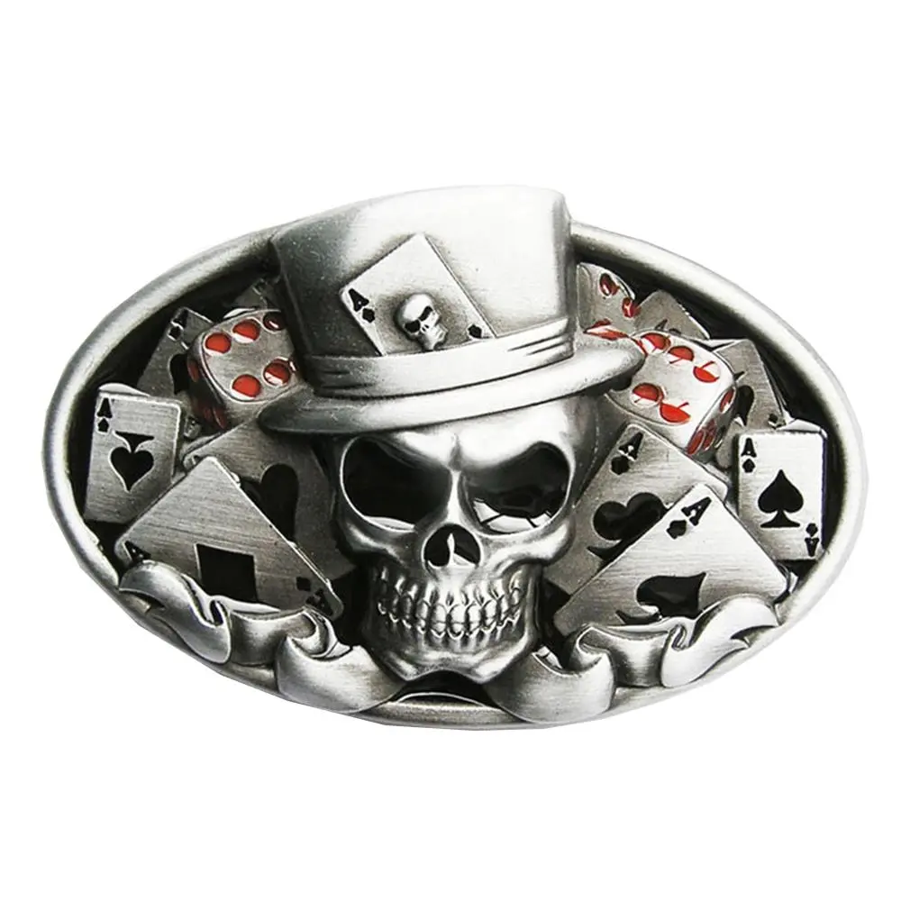 Vintage Style Enamel Dice Skull Tattoo Oval Belt Buckle Cards