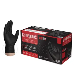 GLOVEWORKS HD BLACK 6 MIL NITRILE GLOVES WITH RAISED DIAMOND TEXTURE, LATEX-FREE DISPOSABLE GLOVES