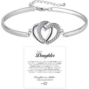 To My Daughter Forever Connected Bracelet, Infinity Forever Love Heart Bracelets, Mom's Strength And Love Are Alwayswith Her, Adjustable Inspirational Gift Jewelry for Daughter