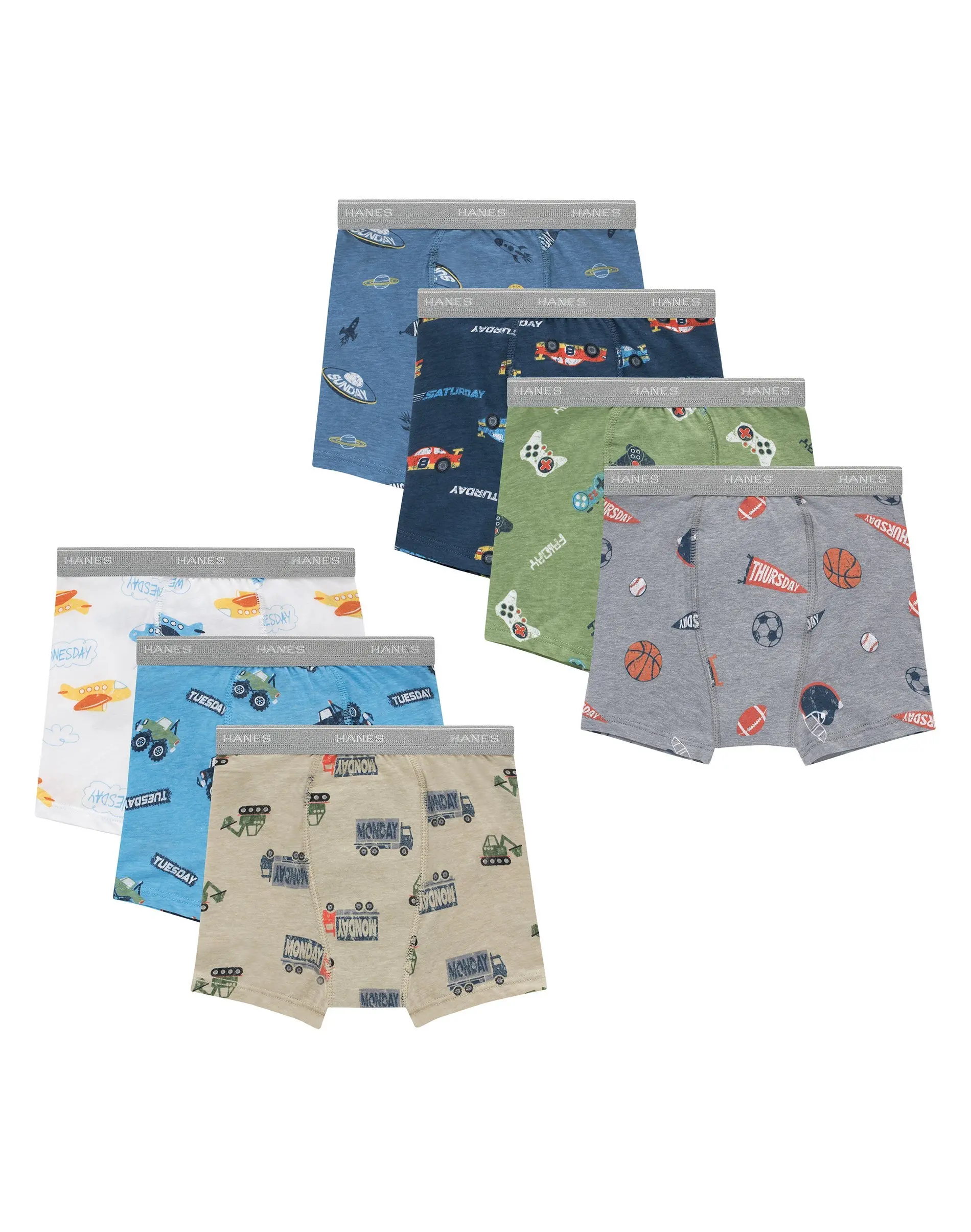 Hanes Toddler Boys' Underwear Boxer Brief Potty Trainers, 7-Pack, Cotton Stretch, Days of the Week