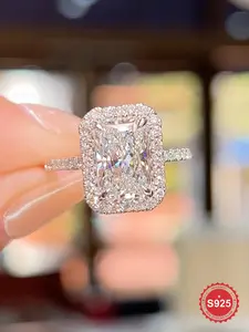 S925 Sterling Silver Rectangular Zirconia Ring, Fashion for Women, Trendy All-match & Exquisite Jewelry for Birthday Gift, Artificial Zircon Ring