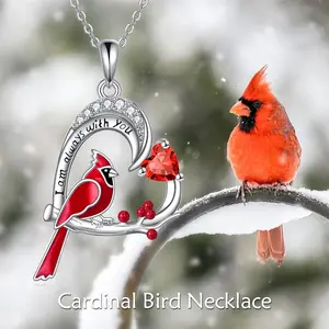 Exquisite Northern Cardinal Love Heart Alloy Pendant Necklace – 'I’ll Always Be With You' Symbolic Jewelry, Elegant Romantic Gift for Her/Him, Durable Alloy Bird Couple Charm for Anniversaries, Valentine’s Day, or Everyday Wear