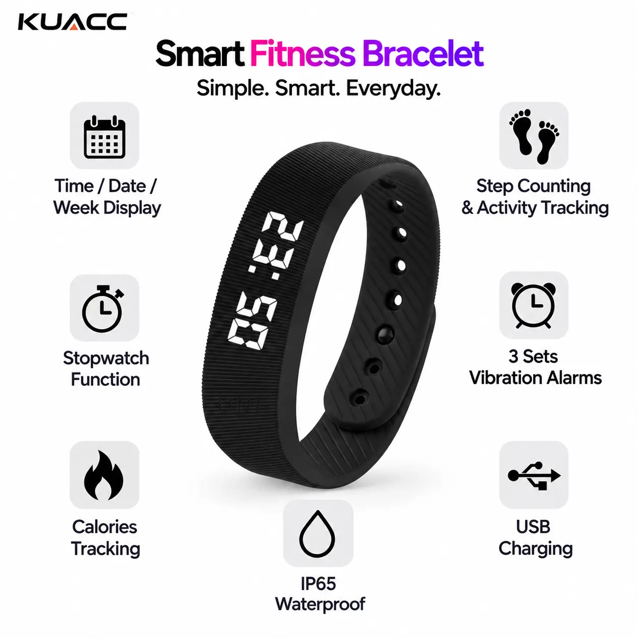 Silent Vibration Alarm Clock, Multifunctional Electronic Watch - Wrist-Worn Wake-Up Device for Heavy Sleepers, Avoids Disturbing Partners, Up to 3 Alarms, 10+ Day Rechargeable Battery, Unisex Wearable Sport Tracker