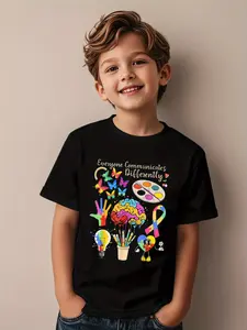 Individualistic Round-Neck Short-Sleeved T-Shirt for Kids - 100% Cotton Geometric Print Tee for Boys & Girls, Autism Awareness Month, Comfortable & Durable, 180g