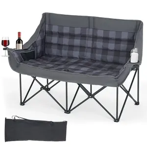 Lilypelle 1000LBS Oversized Double Camping Chair, Folding Loveseat Camping Chair with Cup Holders & Side Pockets, Heavy Duty 600D Oxford Portable Double Chair for Camping, Patio, Backyard, Outdoor