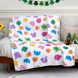 St. Patrick's Day Blanket - Lucky Charms Throw Soft Fuzzy Plush Cozy Fleece Blanket for Couch Sofa Bed, Irish Themed Home Decor Gift
