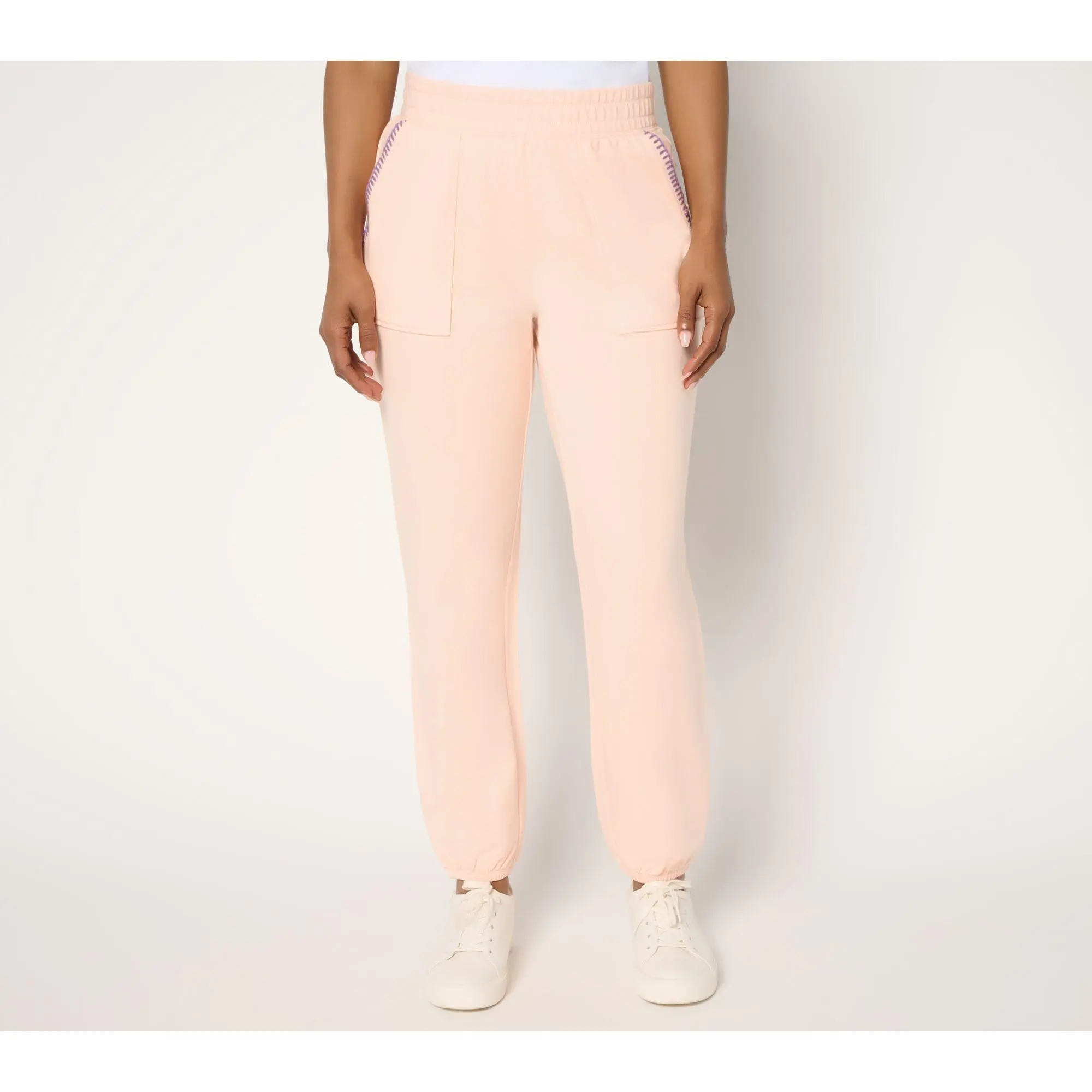 Denim & Co. Active Petite French Terry Jogger w/ Whip Stitch Detail