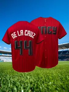 Cincy Baseball Team Jersey Men 44 Embroidered Red Striped Breathable Fan Apparel