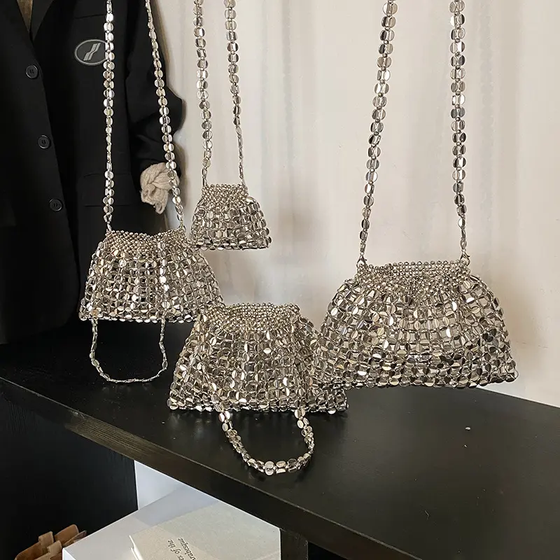 Retro metal sequined silver bag female Korean dumpling bag hand-woven finished product high-end shoulder armpit bag