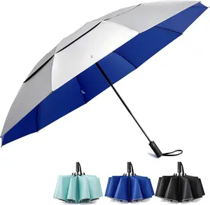46/62 Inch Large Travel Umbrellas for Rain Windproof, 10 Ribs Compact Reverse Folding Golf Umbrella, Double Canopy Automatic Open Close
