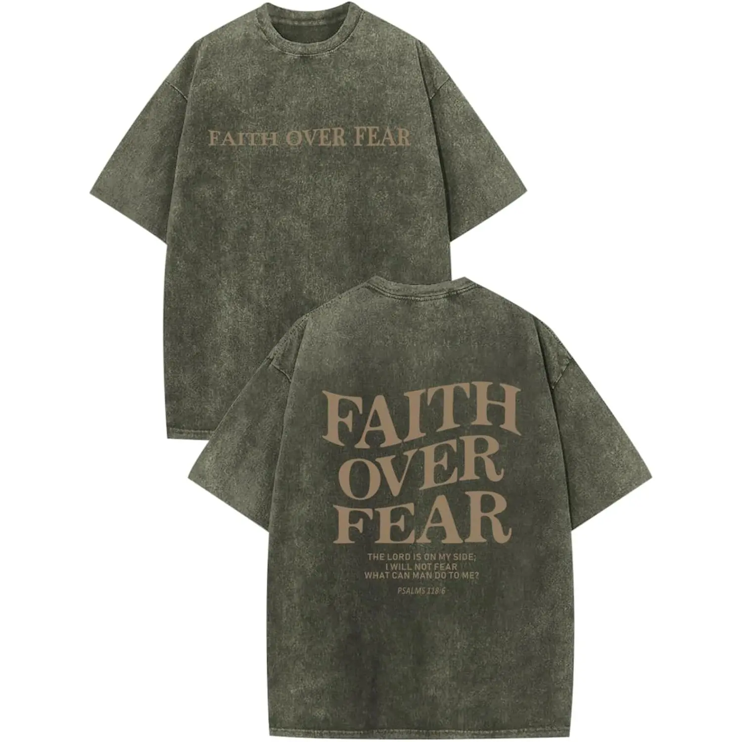 Christian Faith Over Fear Shirt for Men Jesus Religious Shirts Oversized Graphic Tees Acid Wash God T-Shirt