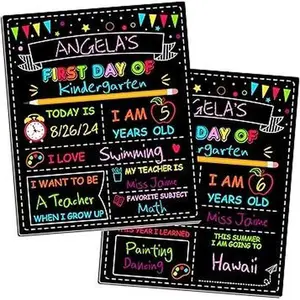 Double-Sided First Day of School Board, 12 × 10 Inches Back to School Sign, Reusable Color Painting Last Day of School Board, Washable Chalkboard Signs for First Day of School Kindergarten Pre-K