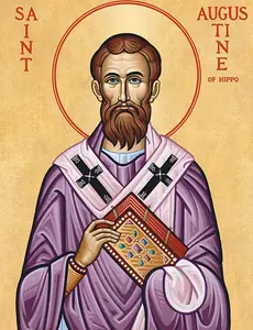 Traditional Orthodox Christian Religious Icon of Saint Augustine of Hippo - Wooden Mounted, Home Decor, Room Decor
