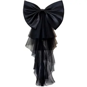 Detachable Satin Bow for Wedding Dress Bowknot with Irregular Tulle Tail