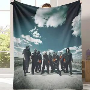 Dark Masked Band Flannel Blanket， Gothic Group Artwork Print， Soft Warm Cozy Texture， Perfect for Bedroom Decor， Living Room Display， Music Lovers Gift， Halloween Party Vibe， Outdoor Camping Nights