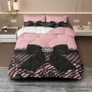 3-piece bedding set, 1 duvet cover + 2 pillowcases (filling not included), polyester material with bow motif, Valentine's Day bedding set, luxurious design, suitable for decorating bedrooms, hotels, wedding rooms, and guest rooms.