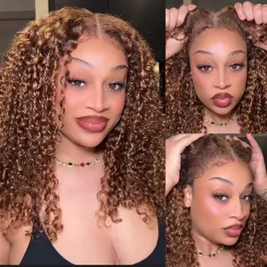 Cynosure 220% Density 4C Edges Blonde Highlight Curly Human Hair 8x5 Lace Wig Natural Edges Hairline Undetectable HD Lace Front Wig