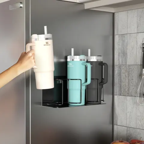 Sorbus Magnetic 3-Cup Water Bottle & Tumbler Organizer Set - Durable Metal Racks, 3-Way Installation, Adjustable Compact Mount, Non-Destructive Detachment, Adhesive Tape Included, Clings to Fridge/Oven Metal