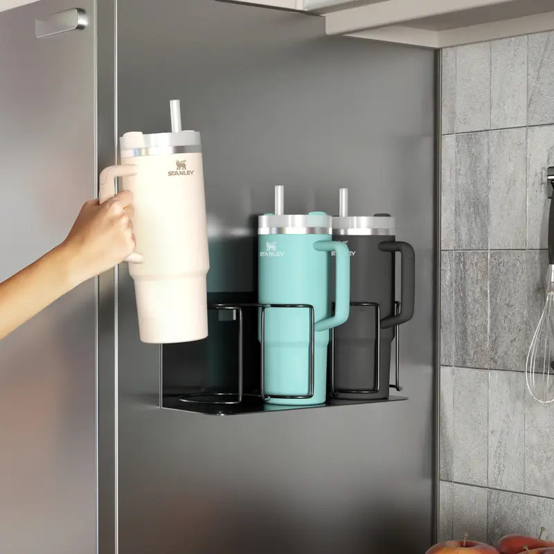 Sorbus Magnetic 3-Cup Water Bottle & Tumbler Organizer Set - Durable Metal Racks, 3-Way Installation, Adjustable Compact Mount, Non-Destructive Detachment, Adhesive Tape Included, Clings to Fridge/Oven Metal