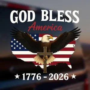 6PCS 250th Anniversary USA Independence Stickers – 1776–2026 Patriotic Eagle & Cross Decals, God Bless America Vinyl Set (12", 8", 6"), Car Window & Bumper Stickers