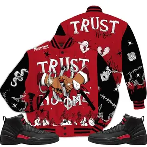 Bloodline 12s Outfit Varsity Jacket, Tattoo Trust No One Graphic Sneaker Color Match Shirts