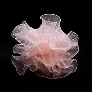 1pc Solid Ruffled Lace Ribbon, Pleated Wave Edge Ribbon, Floral Wedding Bouquet Wrap, Cake Edging Packaging Ribbon