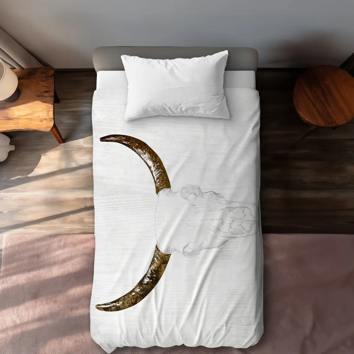 360 stand Twin Size Extra Long Microfiber Duvet Cover - Rustic Charm Bedding with Wildlife Art, Animal Skull Motif, Unique Bull Skull & Brown Horns, Machine Washable, Graphic Duvet Covers, Motif Duvet Covers