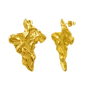 OIDEA Chunky Hammered Matte Gold Tone Earrings for Women, Stainless Steel Irregular Nugget Statement Earrings for Parties and Everyday Wear, Non Tarnish Earrings, Ornate Statement Earrings