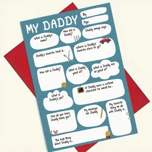 1pc, Fill-In-The-Blank "My Daddy" Questionnaire Card. Includes Envelope, Premium Matte Paper. Playful Hand-Drawn Design， Perfect For Father's Day/Birthday-The Ideal Interactive Keepsake Card For Dads，Memorial Present