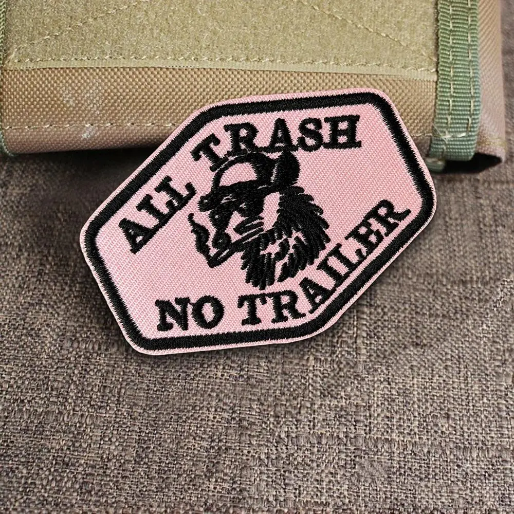 "ALL TRASH NO TRAILBR"  Embroidered Patch Tactical Army Badge Mouse Hook & Loop Armband for Clothes Vest Gear Decor