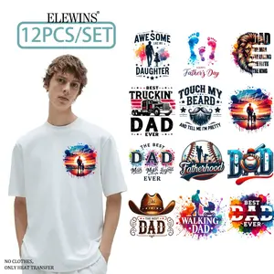 .Father's Day 12 Sheets Happy Gold Foil DTF Transfer for Tshirt Hoodie Jeans Backpack Pillow Machine Washable Plastic Transfer Paper Unisex