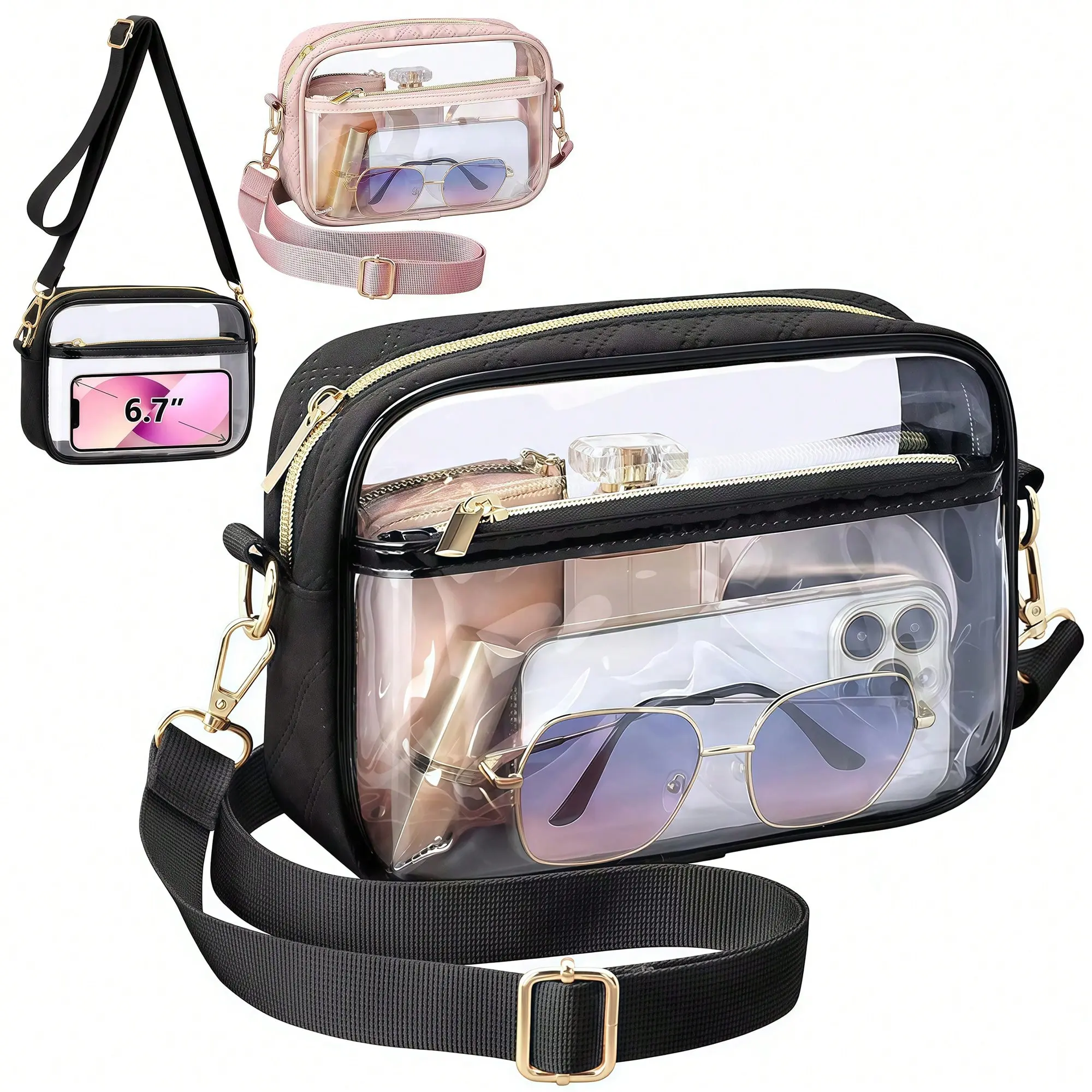 %Clear Purses For Women Stadium Clear Bag Small Square Bag Clear Pvc Zipper, Stadium Approved Clear Transparent Purse Bag For Concerts Sports Events Festivals,Transparent Bag, Beach Sports Picnic Snacks Clear Purse