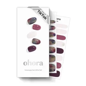 ohora Semi Cured Gel Nail Strips (N Tie-dye) - Purple, Ombre, Works with Any UV/LED Lamps, Salon-Quality, Long Lasting, Easy to Apply & Remove - Includes 2 Prep Pads, Nail File & Wooden Stick