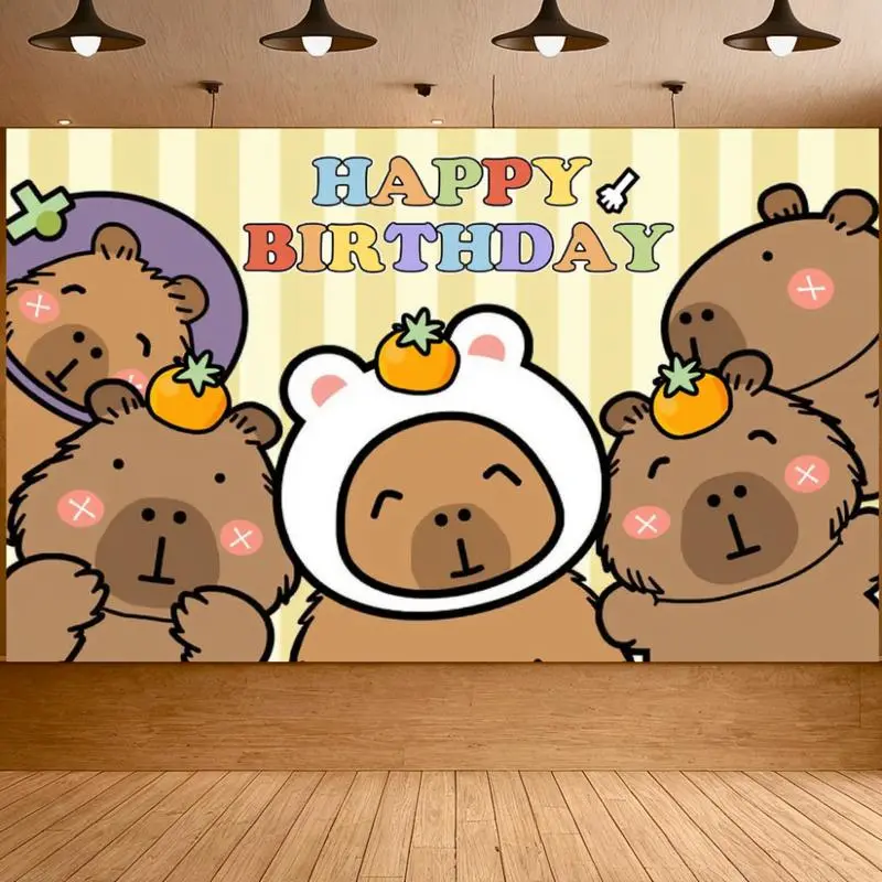 Cute Orange Capybara Theme Linen-Cotton Light Tapestry, Happy Birthday Party Decor Supplies with Animal Balloons, Cake Topper, Banner, Backdrop, Gift Toy (Multiple Sizes Available)