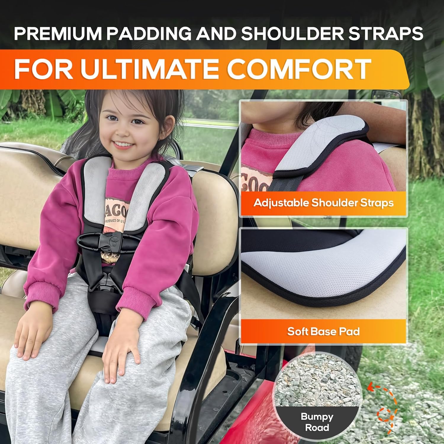 Craftsman Golf Gray Child Positioner for Golf Carts 5 Point Harness to Keeps Kids Secure in Golf Cart Universal Fit for Most Golf Carts