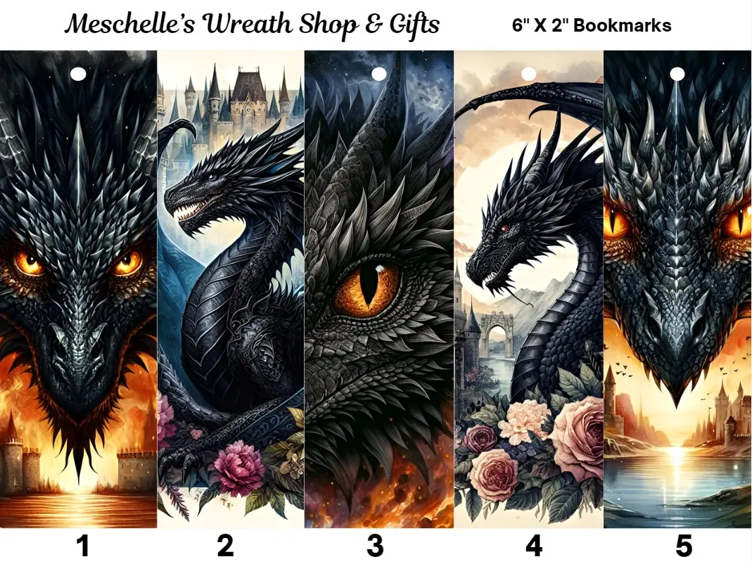 Fantasy Theme Black Dragon Printed Paper Bookmarks - 2" x 6", Glossy Finish, Tassels, Thoughtful Gift for Book Readers, Friends, Stocking Stuffers