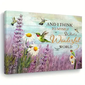 Charming Hummingbird and Lavender Daisy Canvas Art - Wooden Frame Wall Decoration for Living Room, Bedroom, Kitchen| Perfect home and office decoration gift, 11.8x 15.7inch bird decoration, suitable for room decoration
