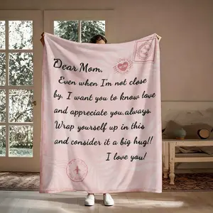 Dear Mom Flannel Throw Blanket, Even When I'm Not Close By Big Hug Air Mail Letter Pattern Soft Warm Cozy Nap Blanket for Couch Bed Sofa, Sentimental Mother's Day Gift for Mom from Daughter Son, Birthday Christmas Holiday Gift